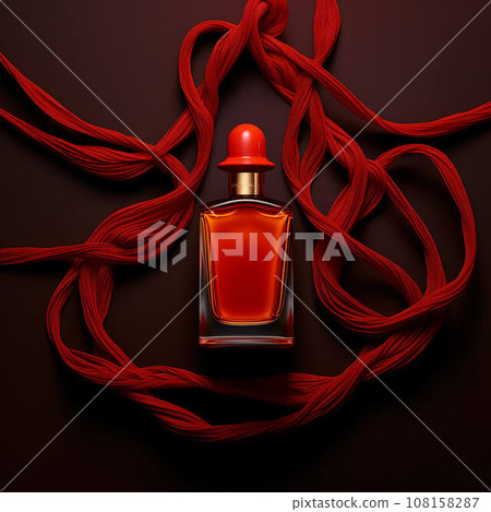 perfume bottle mockup with red lighting on black background. perfume bottle mockup with red lighting on black background. 108158287