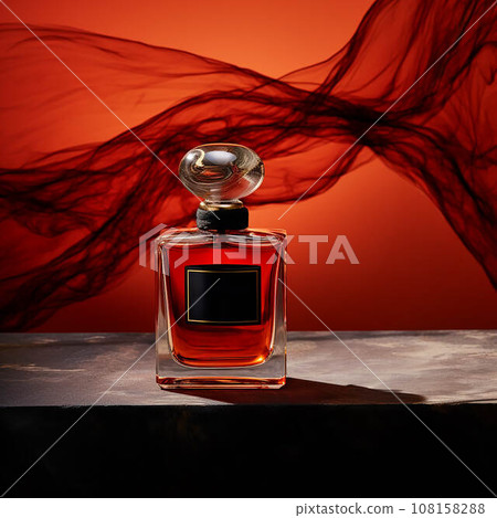 perfume bottle mockup with red lighting on black background. perfume bottle mockup with red lighting on black background. 108158288