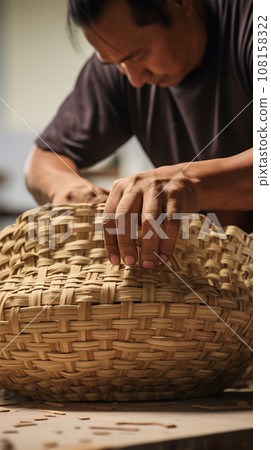 old traditional crafts.weaving baskets, trays and utensils. 108158322