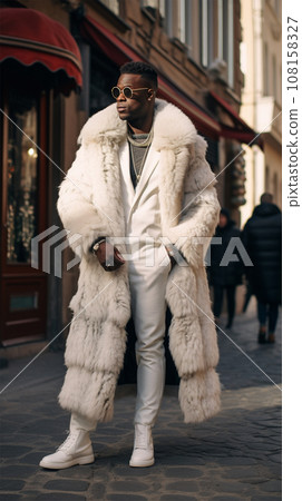 Street style clothing - fashionable person after fashion show on the street 108158327