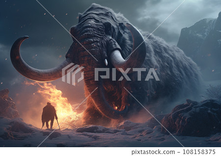 Image of big mammoth in the forest, Wildlife Animals. Ancient animals. 108158375