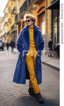 Street style clothing - fashionable person after fashion show on the street 108158376