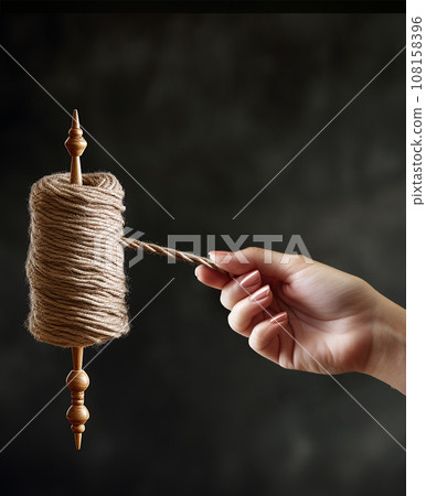 Woman's hand with spindle and yarn Woman's hand with spindle and yarn 108158396