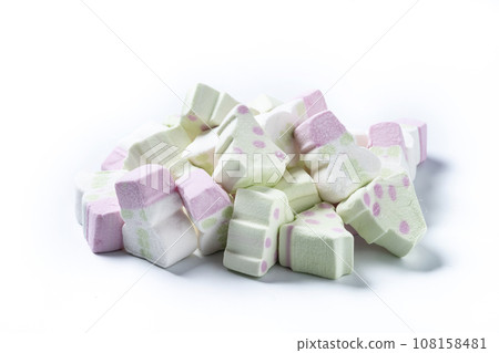 Christmas marshmallow with Christmas tree shape isolated on white background Christmas marshmallow with Christmas tree shape isolated on white background 108158481