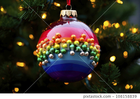 christmas rainbow ball with blur light background 108158839