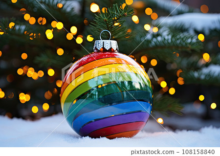 christmas rainbow ball with blur light background 108158840
