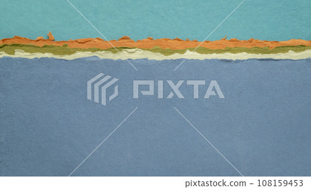 abstract landscape in pastel tones with a blue sky and ocean - a collection of handmade rag papers abstract landscape in pastel tones with a blue sky and ocean - a collection of handmade rag papers 108159453