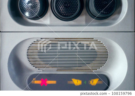Information signs: no smoking and fasten your seat belts on plane. Aircraft passenger warning system Information signs: no smoking and fasten your seat belts on plane. Aircraft passenger warning system 108159796