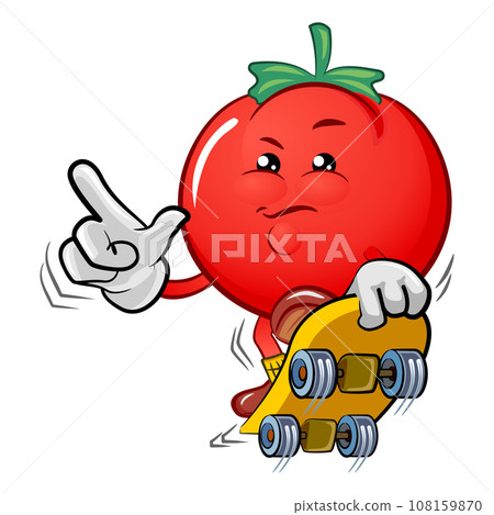 vector mascot character of cute tomatoes skateboarding seriously 108159870