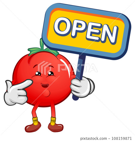 vector mascot character of cute tomato carrying a sign that says open vector mascot character of cute tomato carrying a sign that says open 108159871