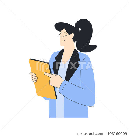 Business with Young Woman Character Standing with Tablet Vector Illustration 108160009