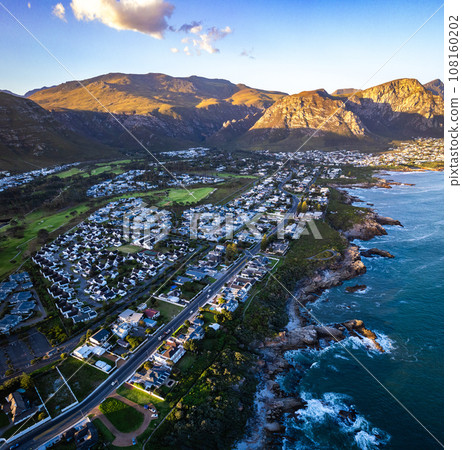 Aerial view of Hermanus coast, in Western Cape, South Africa 108160202