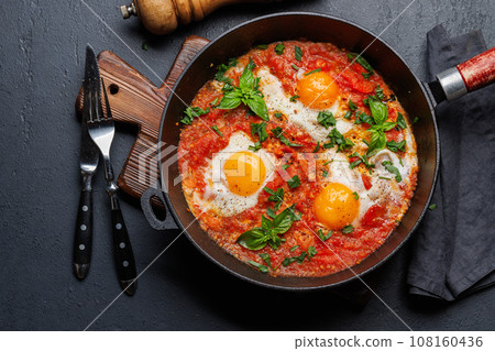 Delicious shakshuka breakfast in a pan Delicious shakshuka breakfast in a pan 108160436