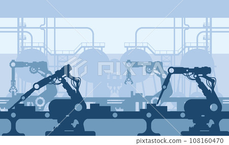 Industrial production line, assembly shop interior, plant or factory manufacturing conveyor, vector 108160470