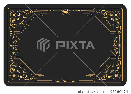 The reverse side of a tarot cards batch, magic frame with elegant pattern, esoteric and mystic border, vector 108160474