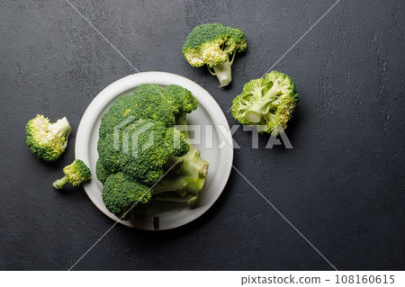 Fresh broccoli head with vibrant green color 108160615