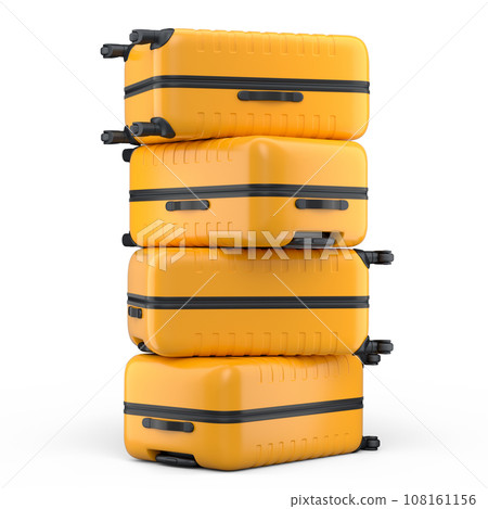 Stack of polycarbonate suitcases isolated on white background 108161156