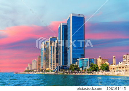 Skyscrapers of Cairo by the Nile river, great sunset view of the capital of Egypt 108161445
