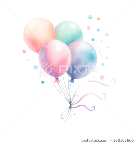Watercolor Bunch of colorful balloons on white background.  108161606