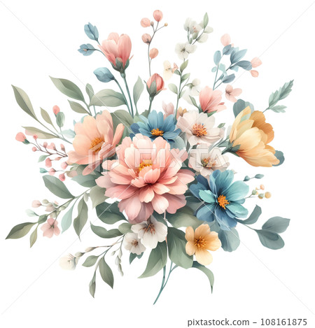 Watercolor floral bouquet isolated on white background. 108161875
