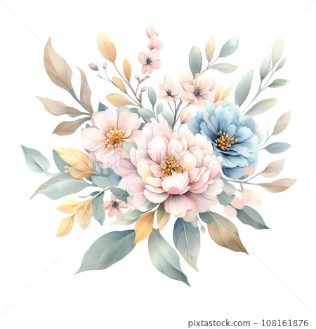 Watercolor floral bouquet isolated on white background. 108161876