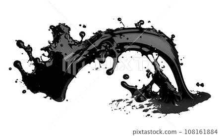 Black liquid splashes, swirl and waves with scatter drops. Paint, oil or ink splashing dynamic motion, design elements Black liquid splashes, swirl and waves with scatter drops. Paint, oil or ink splashing dynamic motion, design elements 108161884