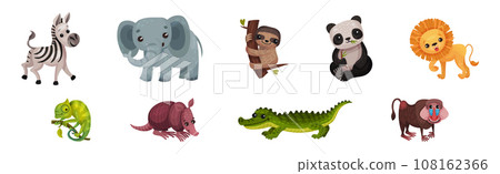 Cute African Animals and South Wild Fauna Vector Set Cute African Animals and South Wild Fauna Vector Set 108162366