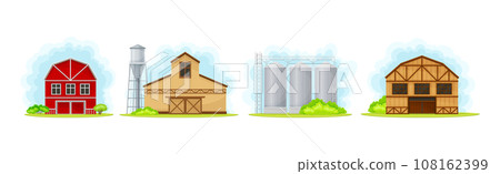 Rural Farm Building with Barn House and Water Tower Vector Set Rural Farm Building with Barn House and Water Tower Vector Set 108162399