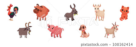 Farm Animals with Goat, Dog, Cat, Poultry and Pig Vector Set Farm Animals with Goat, Dog, Cat, Poultry and Pig Vector Set 108162414