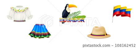 Different Ecuador Objects and National Symbols Vector Set 108162452