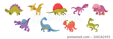 Funny Dinosaur Jurassic Period Prehistoric Animal Vector Set Funny Dinosaur Jurassic Period Prehistoric Animal Vector Set 108162455