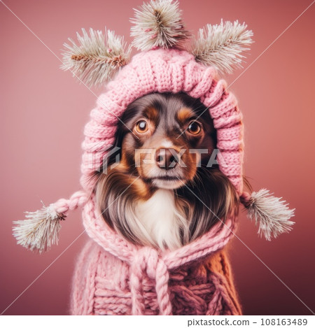 Cute dog in knitted Christmas sweater Cute dog in knitted Christmas sweater 108163489