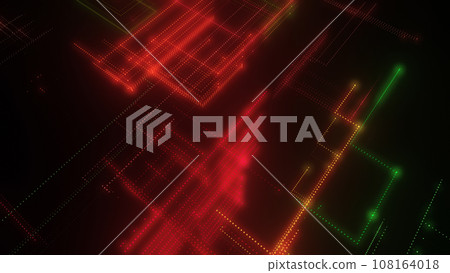 3D rendering of a digital neon mesh made of bright lines and dots 108164018