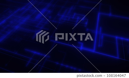 3D rendering of a digital neon mesh made of bright lines and dots 108164047