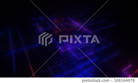3D rendering of a digital neon mesh made of bright lines and dots 3D rendering of a digital neon mesh made of bright lines and dots 108164078
