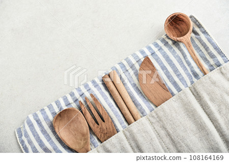 Set of eco friendly bamboo travel eating utensils Set of eco friendly bamboo travel eating utensils 108164169