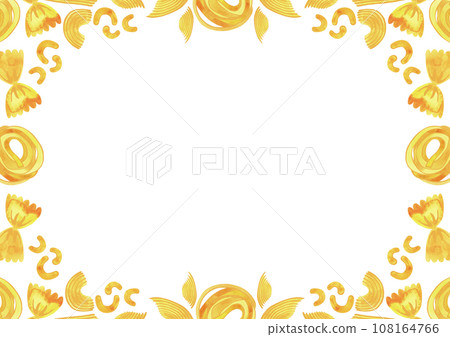 Rectangular A3 frame made of different types of Italian pasta for designing menus, certificates and booklets, and advertising cafes. Isolated watercolor illustration. Clipart. Rectangular A3 frame made of different types of Italian pasta for designing menus, certificates and booklets, and advertising cafes. Isolated watercolor illustration. Clipart. 108164766