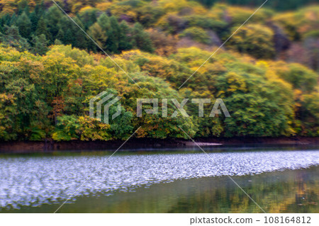 Autumn leaves mountain covered with clouds 108164812