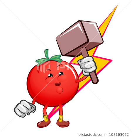 vector tomato mascot with hammer 108165022