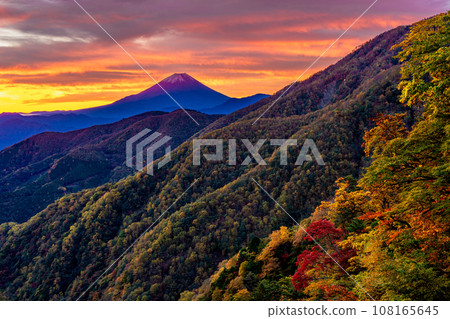 從櫛方山看到的紅葉山脈和被日出染紅的富士山 從櫛方山看到的紅葉山脈和被日出染紅的富士山 108165645