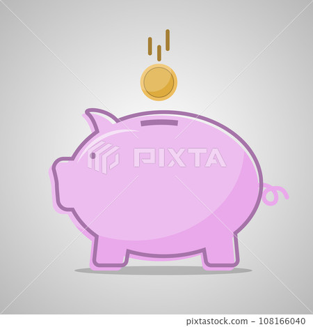 Piggy bank with coin in flat design 108166040