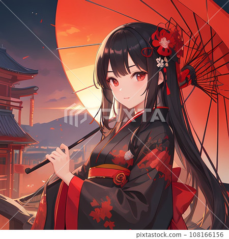 穿著和服的女人撐著紅傘 108166156