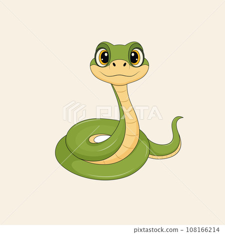 Cute cartoon green snake character. Vector illustration 108166214