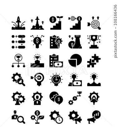 business strategy black silhouette solid glyph icon set 108166436