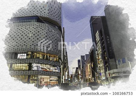 水彩風格銀座東京都中央區銀座四丁目十字路口 水彩風格銀座東京都中央區銀座四丁目十字路口 108166753