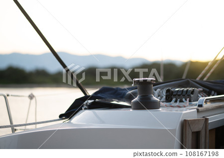 Close up picture of a sailing yacht part 108167198
