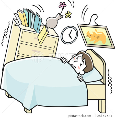 地震期間,一名男子睡在危險的臥室裡 地震期間,一名男子睡在危險的臥室裡 108167384