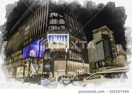 Watercolor style Ginza Sukiyabashi intersection Tokyu Plaza Chuo-ku, Tokyo Watercolor style Ginza Sukiyabashi intersection Tokyu Plaza Chuo-ku, Tokyo 108167490