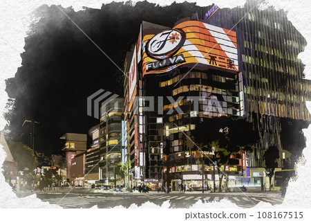 水彩風格東京中央區銀座數寄屋橋十字路口 108167515