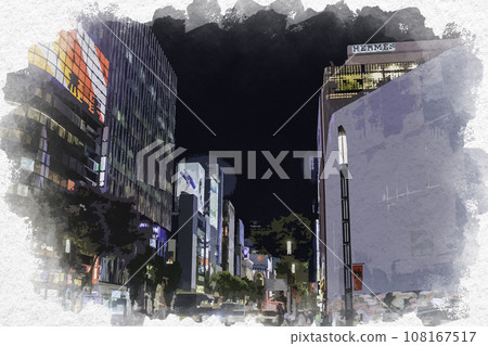 水彩風格東京中央區銀座數寄屋橋十字路口 108167517